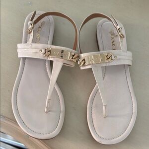 Coach Cream and Gold T-Strap Sandals with Elegant Hardware
